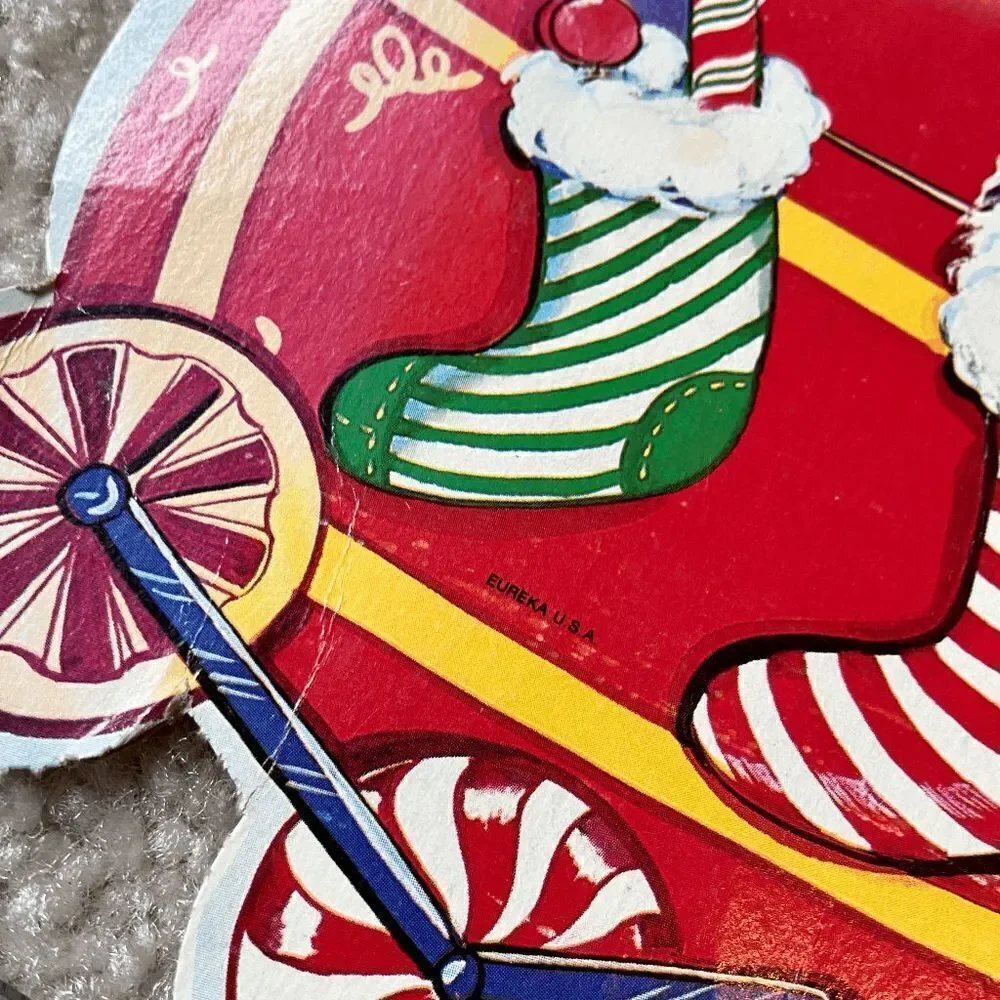 Set of 4 Holiday Christmas Diecuts by Eureka U.S.A. Candy cane Santa/Sleigh Caro